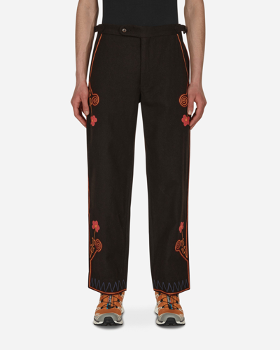 Bode Floral-embroidered Straight-leg Trousers In Brown