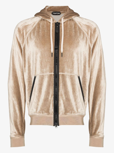 Tom Ford Kids' Velour Zipped Hoodie In Beige