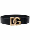 Dolce & Gabbana Black Belt With Buckle Closure And Interwoven Design In Leather Man In Black
