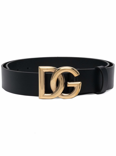 DOLCE & GABBANA LUX LEATHER BELT WITH CROSSOVER DG LOGO BUCKLE