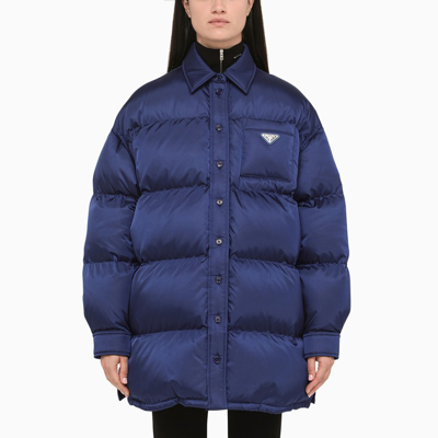 Prada Blue Quilted Jacket With Logo Triangle