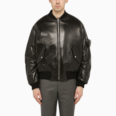 Prada Black Leather Jacket In Nero