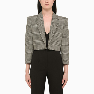 Saint Laurent Cropped Wool-blend Tweed Jacket In Noir Craie