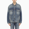 BALENCIAGA BLUE DENIM JACKET WITH LOGO EMBLEM