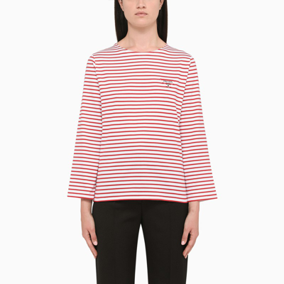 Prada Red And White Striped Long Sleeve Top
