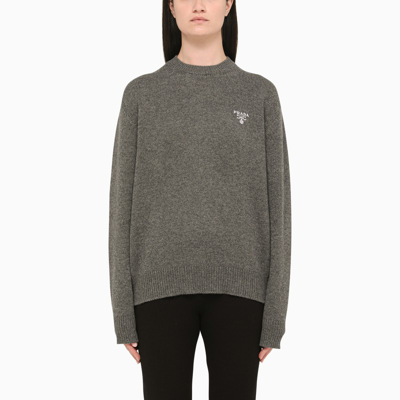 Prada Grey Cashmere Sweater With Logo