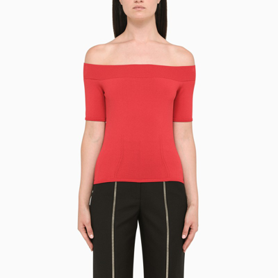 Alexander Mcqueen Off-the-shoulder Stretch-knit Top In Welsh Red