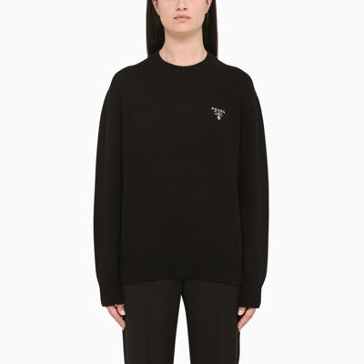 Prada Black Cashmere Sweater With Logo In Nero