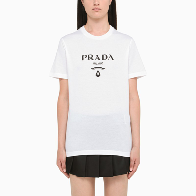Prada White T-shirt With Logo Triangle Print