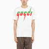 GUCCI WHITE CREW NECK T-SHIRT WITH CONTRASTING LOGO LETTERING