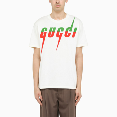 Gucci White Crew Neck T-shirt With Contrasting Logo Lettering