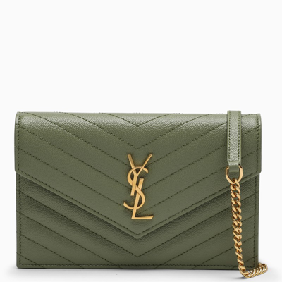 Saint Laurent Pistachio/gold Envelope Chain Wallet In Green