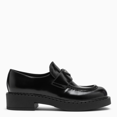 Prada Enamel Triangle Logo Plaque Loafers In Nero