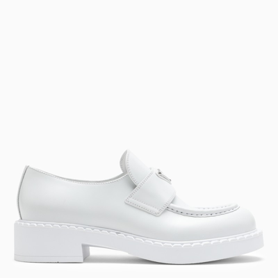 Prada Chocolate Loafers In White Brushed Leather