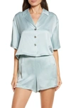 Lunya Washable Silk Button-up Short Pajamas In Cumulus Blue