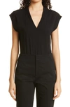 DONNA KARAN V-NECK STRETCH COTTON BODYSUIT