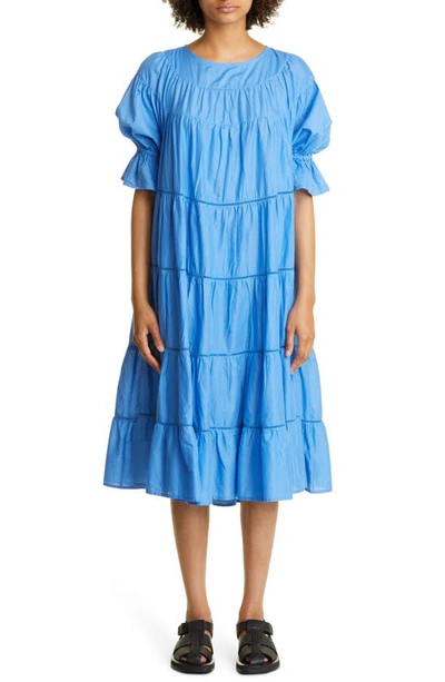 Merlette Paradis Tiered Cotton Lawn Dress In Slate Blue
