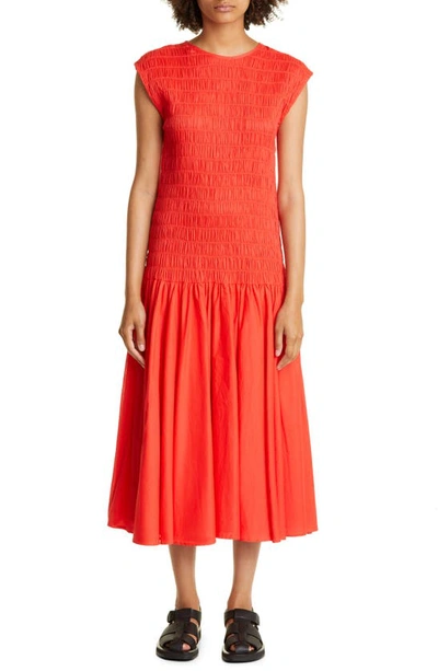sachin and babi light blue dress Merlette Stijl Smocked Dropped Waist Cotton Voile Midi Dress In Poppy