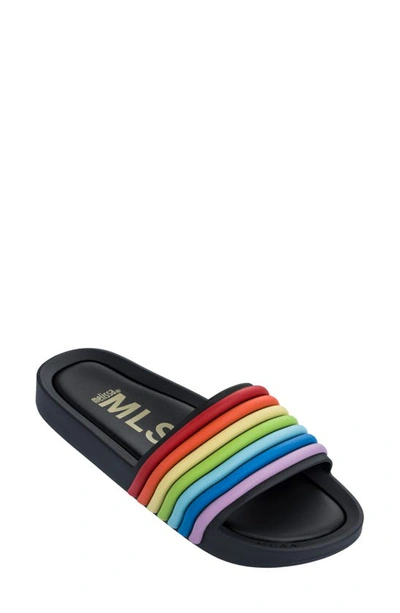 Melissa Beach Slide Sandal In Black Rainbow
