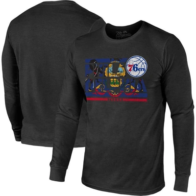 MAJESTIC MAJESTIC THREADS BLACK PHILADELPHIA 76ERS CITY AND STATE TRI-BLEND LONG SLEEVE T-SHIRT