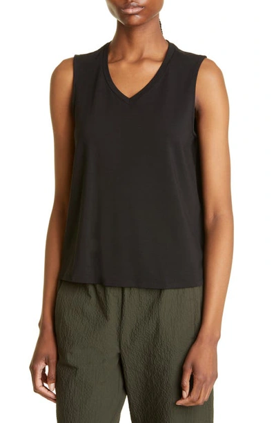 Eileen Fisher V-neck Stretch Jersey Tank In Grey