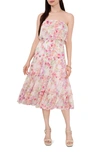 1.state Women's Strapless Ruffle Tiered Midi Dress In Romantic Floral