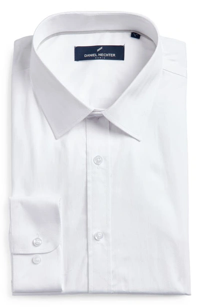 Daniel Hechter Herringbone Non-iron Stretch Dress Shirt In White