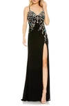 Mac Duggal Floral Beaded Sheath Gown In Black Multi