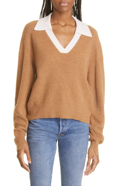 Rag & Bone Pierce Ribbed Cashmere Polo Sweater In Camel