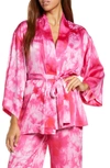 Natori Sora Tie Dye Satin Robe In Sunset Coral