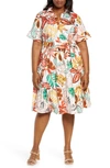 DONNA MORGAN FOR MAGGY RUFFLE COTTON BLEND BELTED SHIRTDRESS
