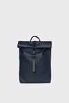Rains Logo Detailed Foldover Top Backpack In Navy