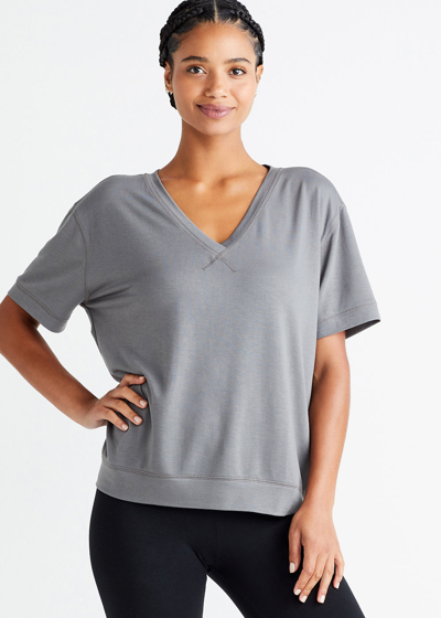 Yummie V-neck Lounge Tee - Baby French Terry In Gargoyle