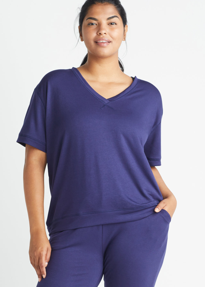 Yummie V-neck Lounge Tee - Baby French Terry In Eclipse