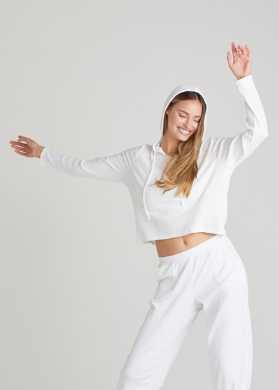 Yummie Cropped Lounge Hoodie - Cotton Rib In White