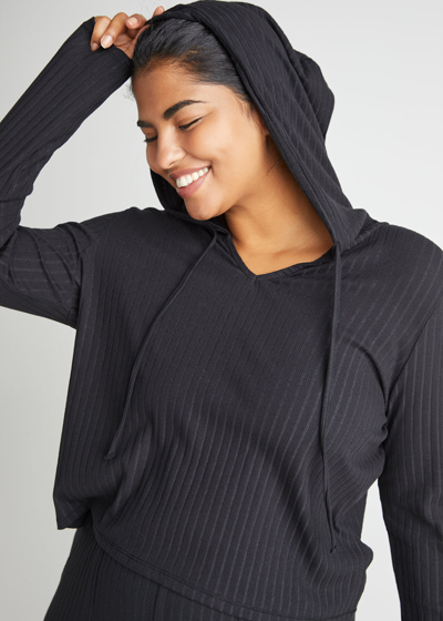 Yummie Cropped Lounge Hoodie - Cotton Rib In Black
