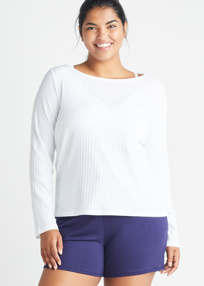 Yummie Long Sleeve Lounge Tee - Cotton Rib In White