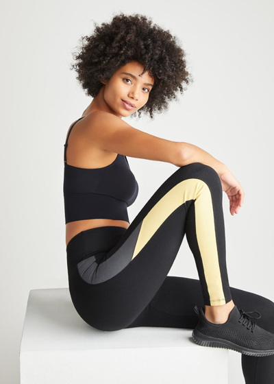 Yummie Rachel Shaping Legging With Racing Stripe - Cotton Stretch In Black/smoke/lemon Drop