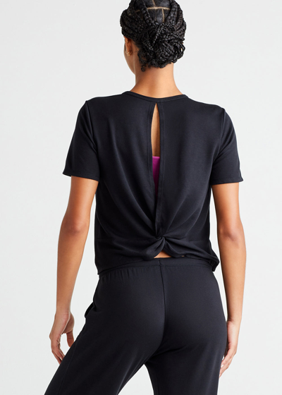 Yummie Peek-a-boo Twist Back Lounge Top - Baby French Terry In Black