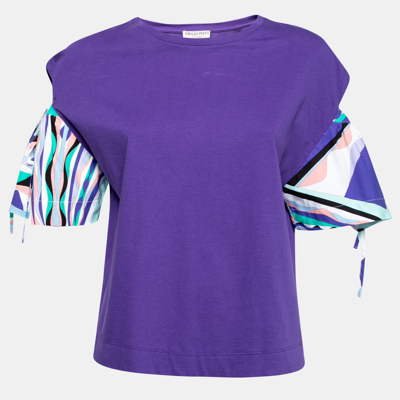 Pre-owned Emilio Pucci Purple Cotton Cut-out Sleeve Detail T-shirt S