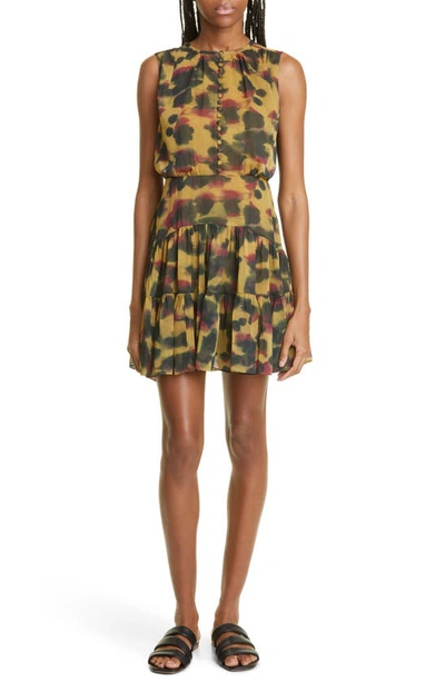 Ted Baker Elvinia Leoprad-print Tiered Recycled-polyester Mini Dress In Brown