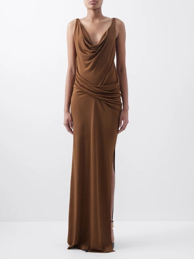 Tom Ford Draped Twist-front Sleeveless Jersey Gown In Brown