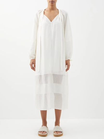 Joseph Darina Silk-habotai And Crochet-lace Midi Dress In Ivory