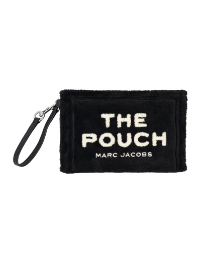 Marc Jacobs Logo Terry Cloth Pouch Wristlet In Black