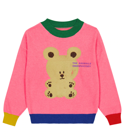 The Animals Observatory Kids' Bear Printed Wool Tricot Knit Jumper In Fuchsia