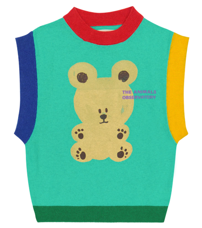 The Animals Observatory Kids' Parrot Printed Sweater Vest In Blue