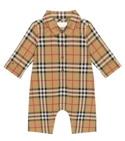 Burberry Baby Vintage Check Cotton-blend Playsuit In Archive Beige