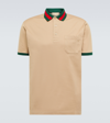 Gucci Cotton Piquet Polo With Web Collar In Papiro/mix