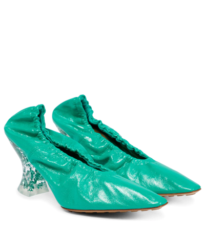 Bottega Veneta Almond Crushed-leather Pumps In Acid Turquoise