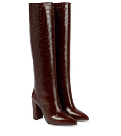 Paris Texas Croc-effect Leather Knee-high Boots In Cioccolato